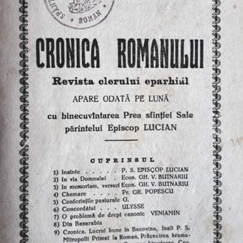 Apariția primului număr al revistei clerului eparhial la Roman