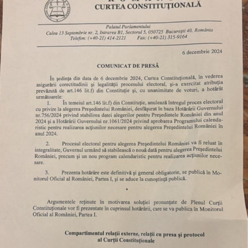 Curtea Constitutională anulează primul tur al alegerilor prezidențiale