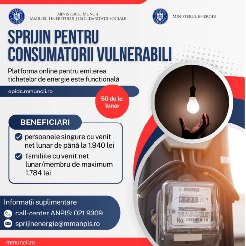 Tichete de energie pentru persoanele vulnerabile, disponibile din 28 august
