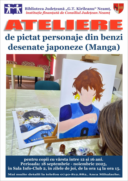 Ateliere de pictură Manga pentru copii la Biblioteca Județeană Neamț în toamna 2025