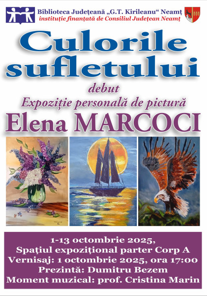 Expoziția „Culorile sufletului“ a Elenei Marcoci, găzduită la Biblioteca Județeană Neamț