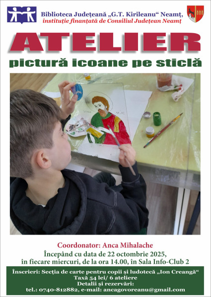 Atelier de pictură pe sticlă pentru copii la Biblioteca Județeană Neamț